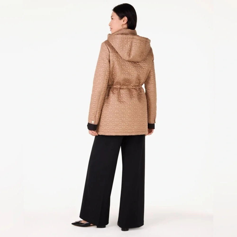 Kate Spade Latte Puffer Jacket with Quilted Spade Design